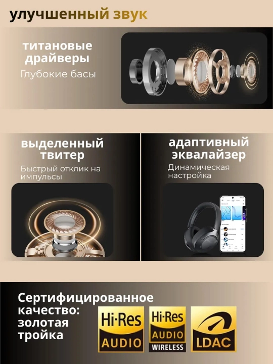 HAYLOU S40 Наушники ANC 360° Spatial Audio Bluetooth 6.0 Hi-Res LDAC 90ч