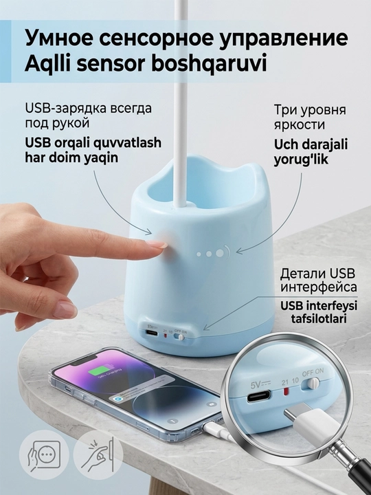 KM-6760 qayta zaryadlanuvchi aqlli stol chiroqchasi