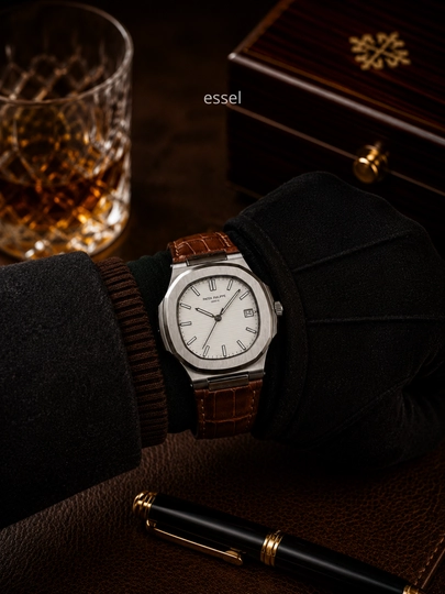Erkaklar uchun qo‘l soati Patek Philippe, klassik soat, ko‘k siferblatli charm remeshok