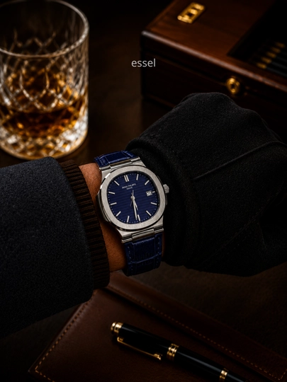 Мужские наручные часы Patek Philippe, классические часы с синим циферблатом