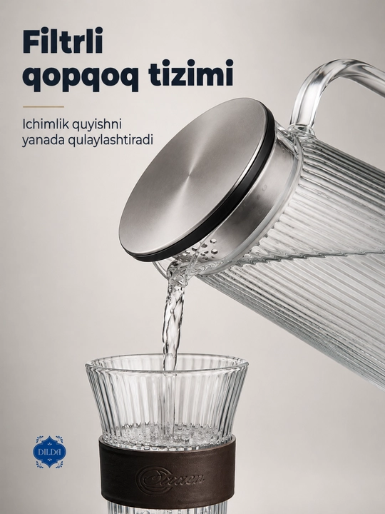 Grafin va stakanlar to‘plami, 5 dona, shisha nabor, suv, sharbat, limonad uchun uyga, bokallar