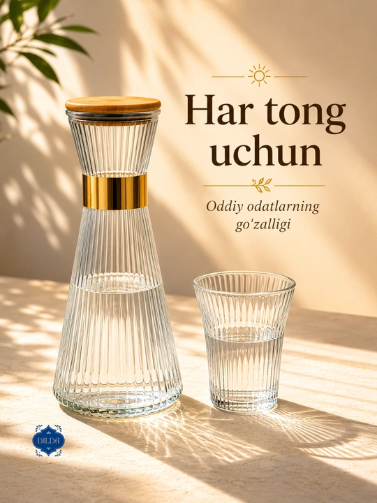 Grafin va stakanlar to‘plami, 5 dona, shisha nabor, suv, sharbat, limonad uchun uyga, bokallar