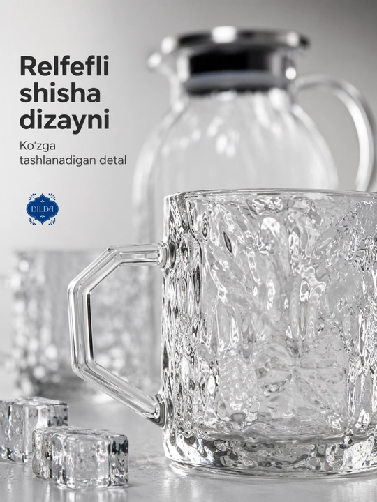 Grafin va stakanlar to‘plami, 5 dona, shisha nabor, suv, sharbat, limonad uchun uyga, bokallar