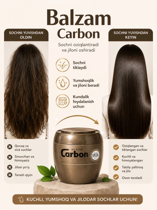 Active Carbon balzam konditsioner sochlar uchun 930 ml, 550 ml, 250 ml