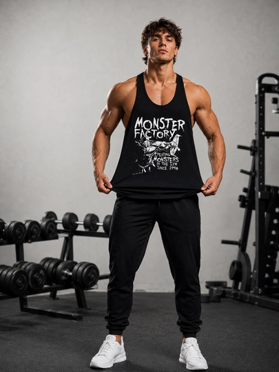 Erkaklar sport stringer maykasi «Monster Factory», paxtali, fitnes uchun