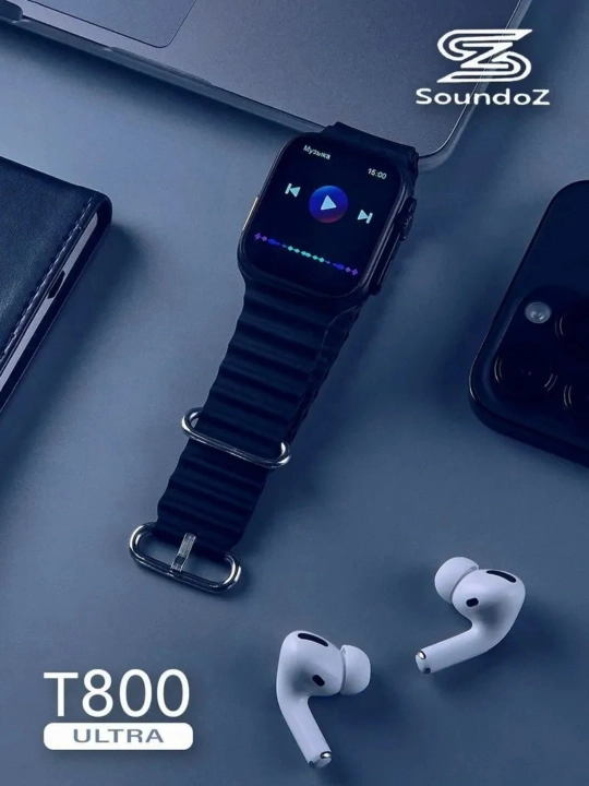 T800 Ultra aqlli soat – puls o‘lchagichli, 5 kungacha ishlash, qora va sariq