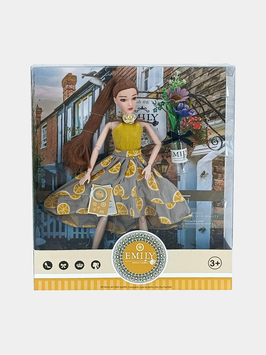 Emily Fashion Classical Doll QJ119 kukla, limonli ko'ylak, gullar