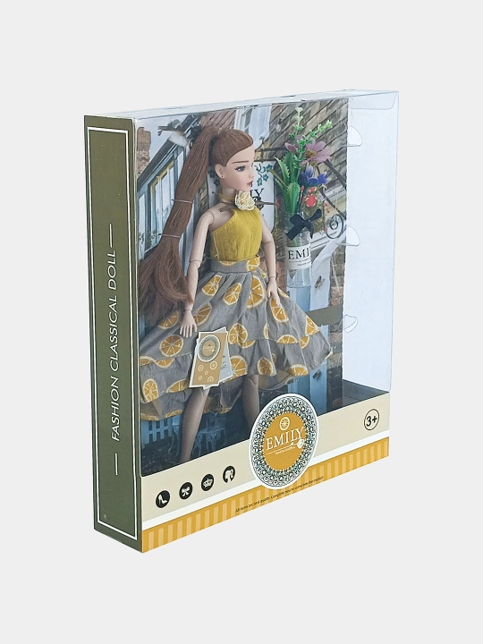 Emily Fashion Classical Doll QJ119 kukla, limonli ko'ylak, gullar