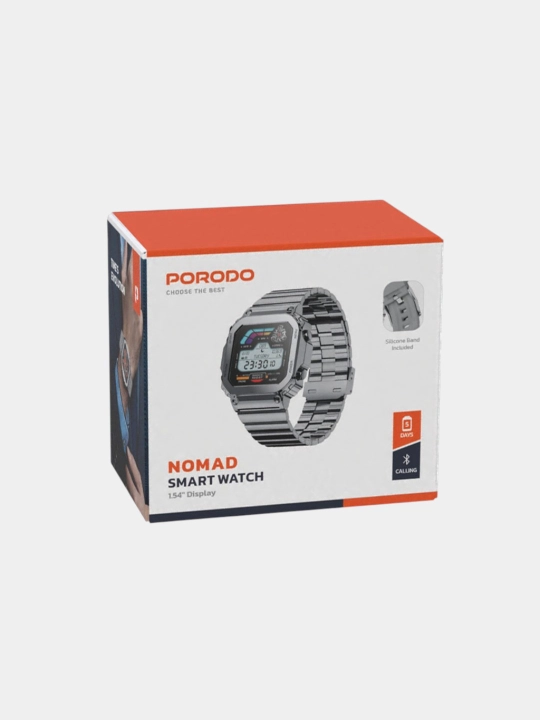 Aqlli soat Porodo Nomad, Bluetooth 5.3, 1.54 dyuym TFT ekran, 290 mAh, Android iOS, 5 kun