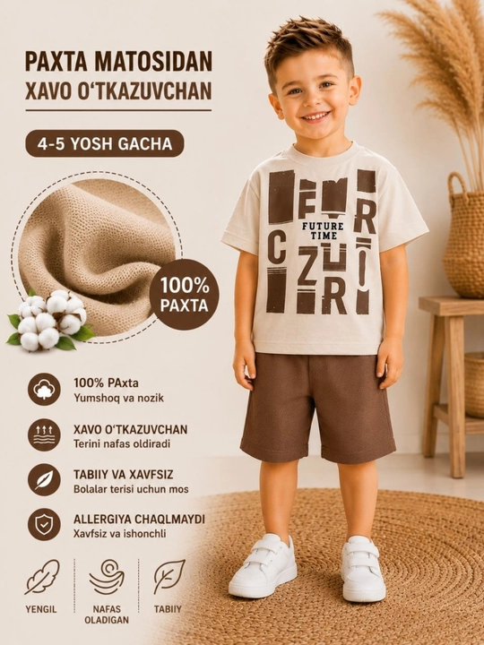 Bolalar yozgi to‘plami, bolalar shortigi, bolalar yozgi kiyimi, bolalar to‘plami