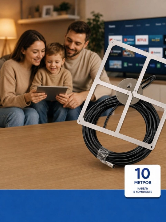 Комнатная цифровая ТВ-антенна LIDER для DVB-T2 и HDTV, кабель 10 метров, поддержка 4K - 