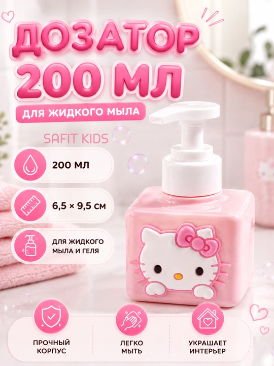 Hello Kitty suyuq sovun, shampun va gel uchun dozator, vanna va oshxona uchun 500ml - 