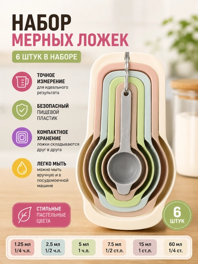 O‘lchov qoshiqlari to‘plami, 6 dona - 