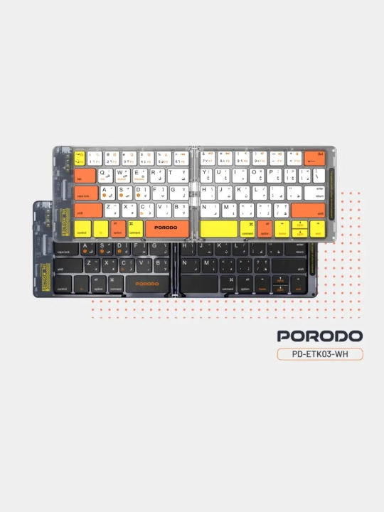 Simsiz klaviatura Porodo Crystal Shell, Bluetooth, buklanadigan, Type-C, 65 tugmalik