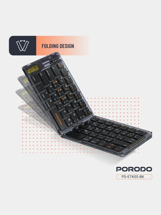 Simsiz klaviatura Porodo Crystal Shell, Bluetooth, buklanadigan, Type-C, 65 tugmalik