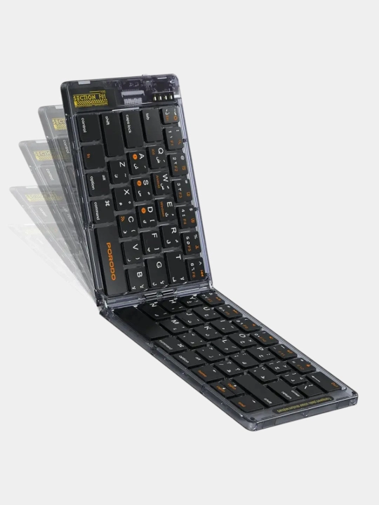 Simsiz klaviatura Porodo Crystal Shell, Bluetooth, buklanadigan, Type-C, 65 tugmalik