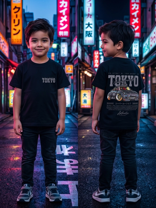 O‘g‘il bolalar uchun qora Tokyo printli paxta futbolka