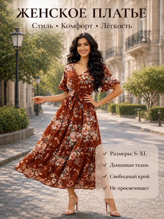Ayollar uchun yozgi  kiyim ko‘ylak sarafan midi/maksi, gulli, ofis, kundalik uchun S–XL