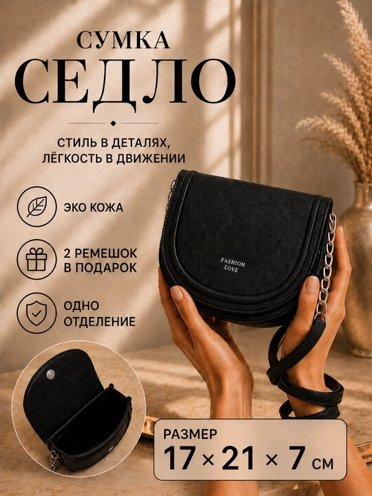 Женская сумка седло, кросс боди, через плечо, 2 ремешка в комплекте, эко кожа - 