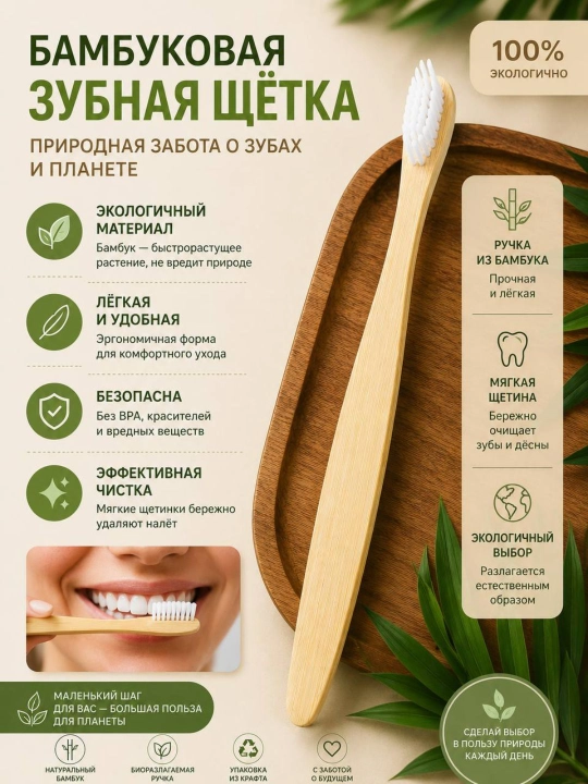 Bambuk tish cho'tkasi, ekologik toza, ultra yumshoq - 