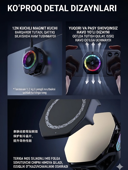 Telefon sovutgichi kuleri Black Shark Fan Cooler 3 Pro, 4 Pro RGB Lights -15°C