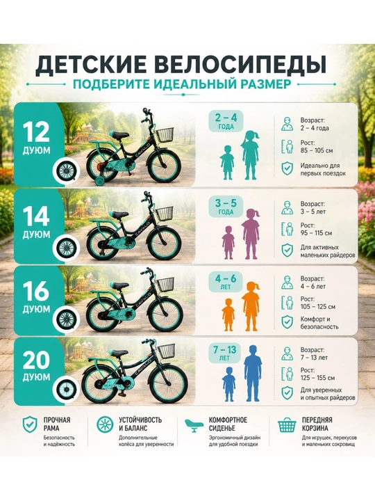 Детский велосипед, CAVALO двойные колеса размер 12, 14, 16, 20