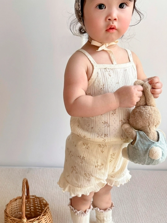 Летний комплект для девочек из ажурного хлопка, шорты и майка, 1-7 лет