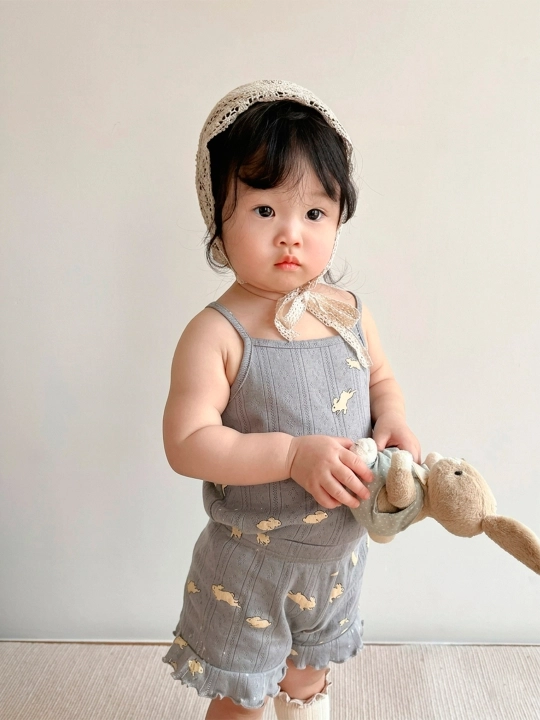 Летний комплект для девочек из ажурного хлопка, шорты и майка, 1-7 лет