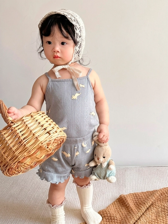 Летний комплект для девочек из ажурного хлопка, шорты и майка, 1-7 лет
