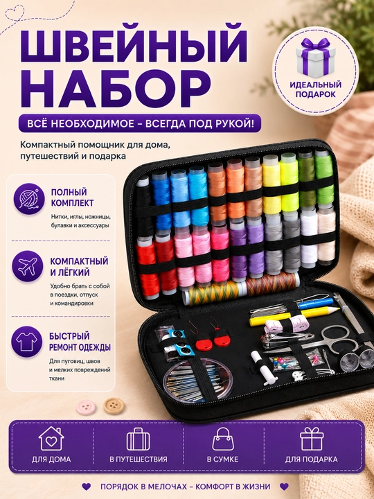 Швейный набор, набор для шитья, набор игл и ниток - 