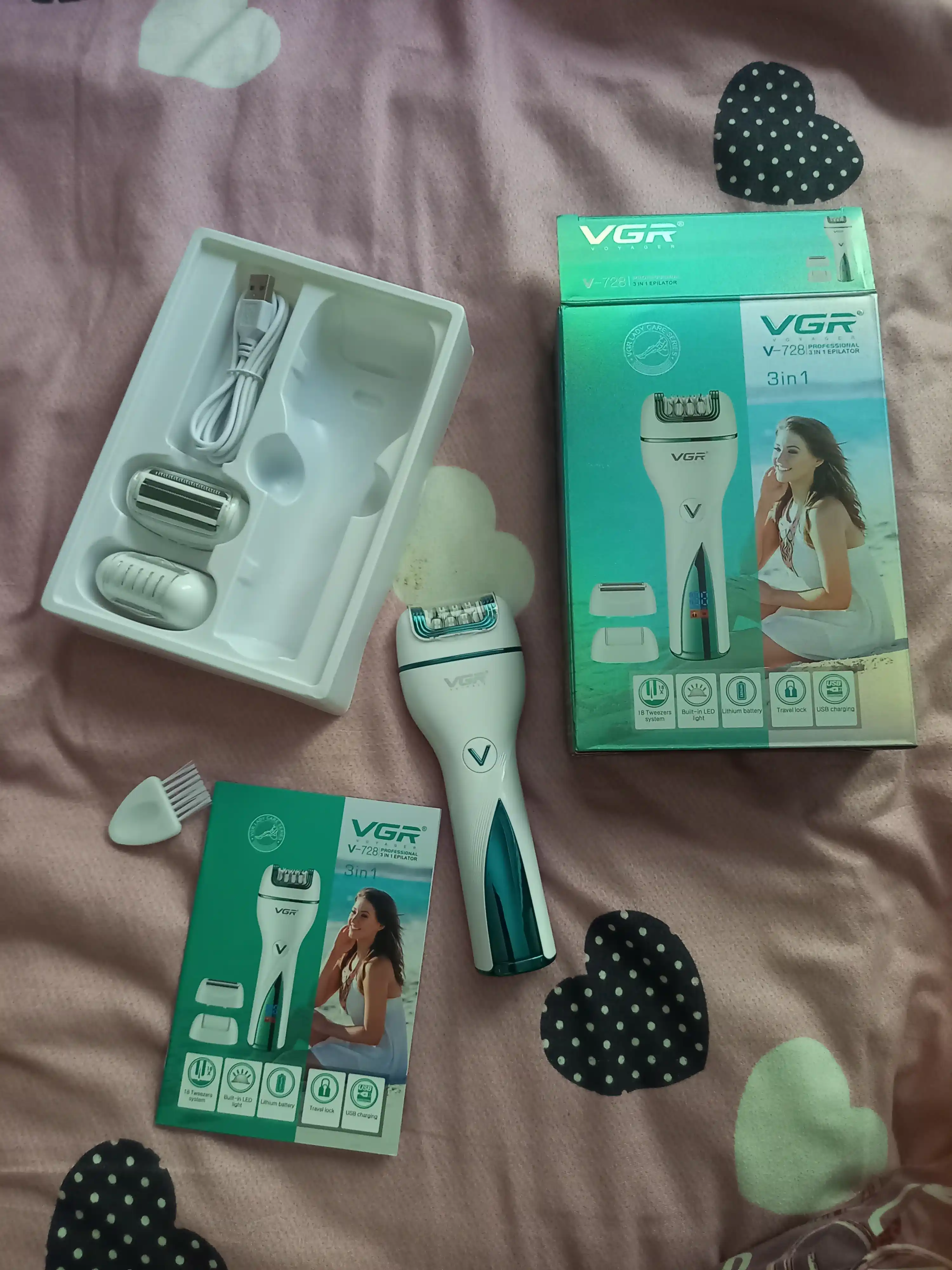 Professional epilyator modeli VGR V-728 simsiz, ayollar tanasi uchun
