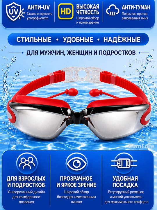 Очки для плавания с антифог покрытием и UV защитой, зеркальные спортивные очки для бассейна