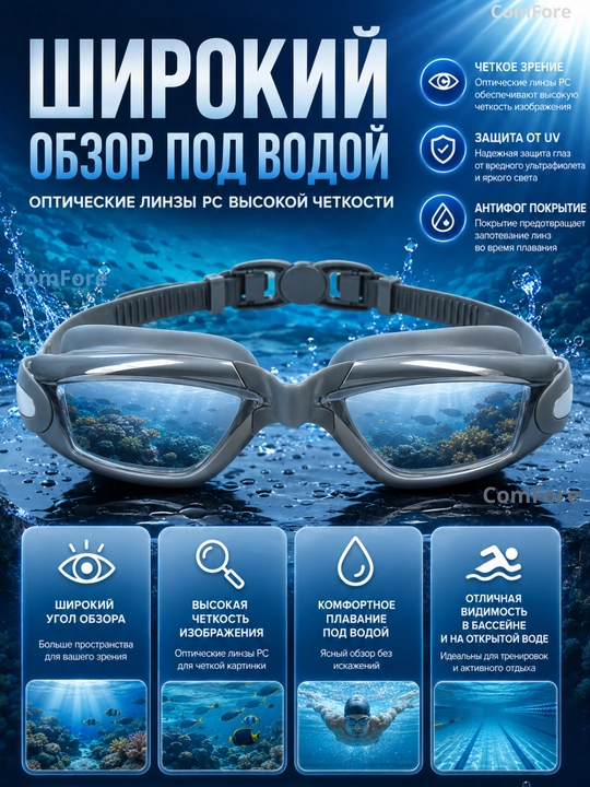 Очки для плавания с антифог покрытием и UV защитой, зеркальные спортивные очки для бассейна