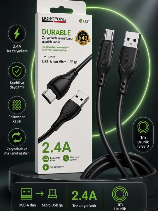 Кабель для зарядки, 3-в-1, iP + Micro USB + Type-C, 1 м, быстрая зарядка 2.4A - 
