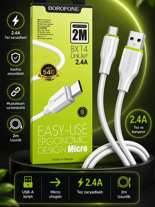 Кабель для зарядки, 3-в-1, iP + Micro USB + Type-C, 1 м, быстрая зарядка 2.4A - 