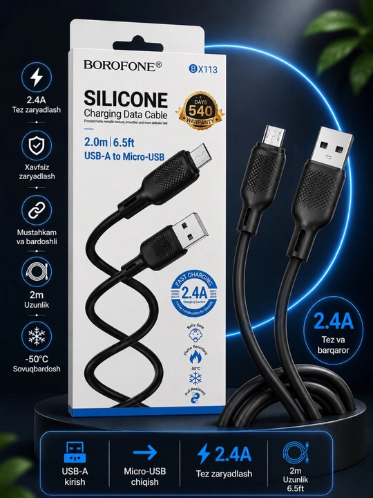 Кабель для зарядки, 3-в-1, iP + Micro USB + Type-C, 1 м, быстрая зарядка 2.4A - 