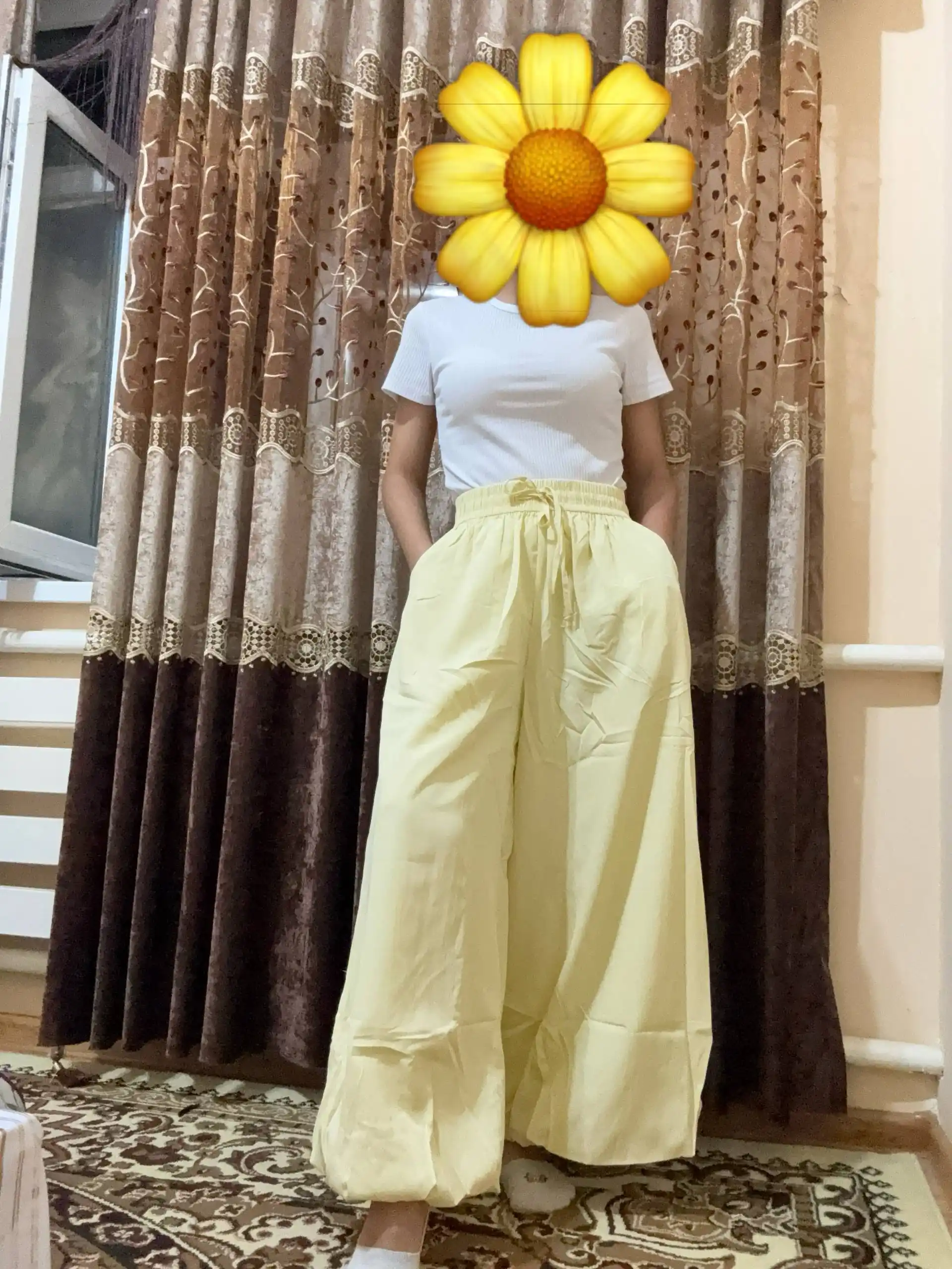 Ayollar uchun keng palacco shim, hajmdor fasonda