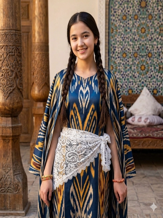 Ayollar uchun oq gipyur va setkali naqshli uchburchak ro‘mol - 