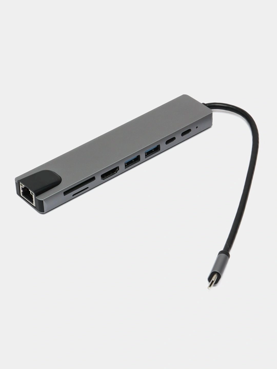 USB hub 3.0 Type-C, 8 ta port va kartrider bilan