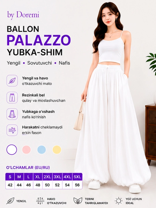 Ayollar uchun yozgi Palazzo yubka-shim, keng pochali, yengil va havo o'tkazuvchi mato - 