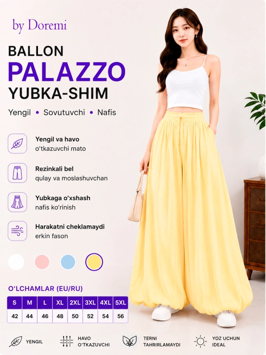 Ayollar uchun yozgi Palazzo yubka-shim, keng pochali, yengil va havo o'tkazuvchi mato - 