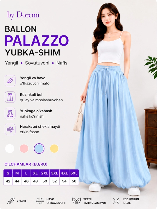 Ayollar uchun yozgi Palazzo yubka-shim, keng pochali, yengil va havo o'tkazuvchi mato - 