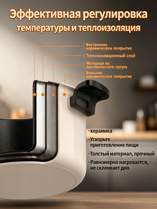 Кастрюля, 7 л, низкого давления для тушения с крышкой, антипригарная