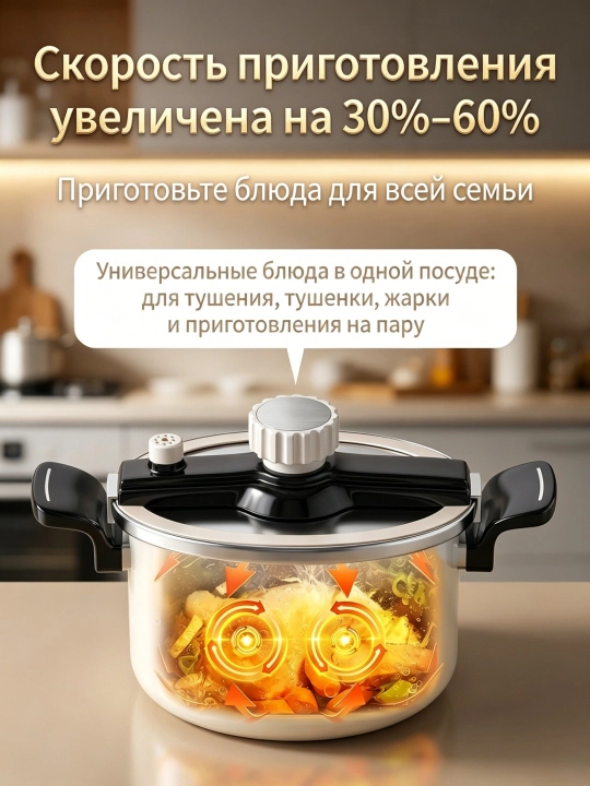Кастрюля, 7 л, низкого давления для тушения с крышкой, антипригарная