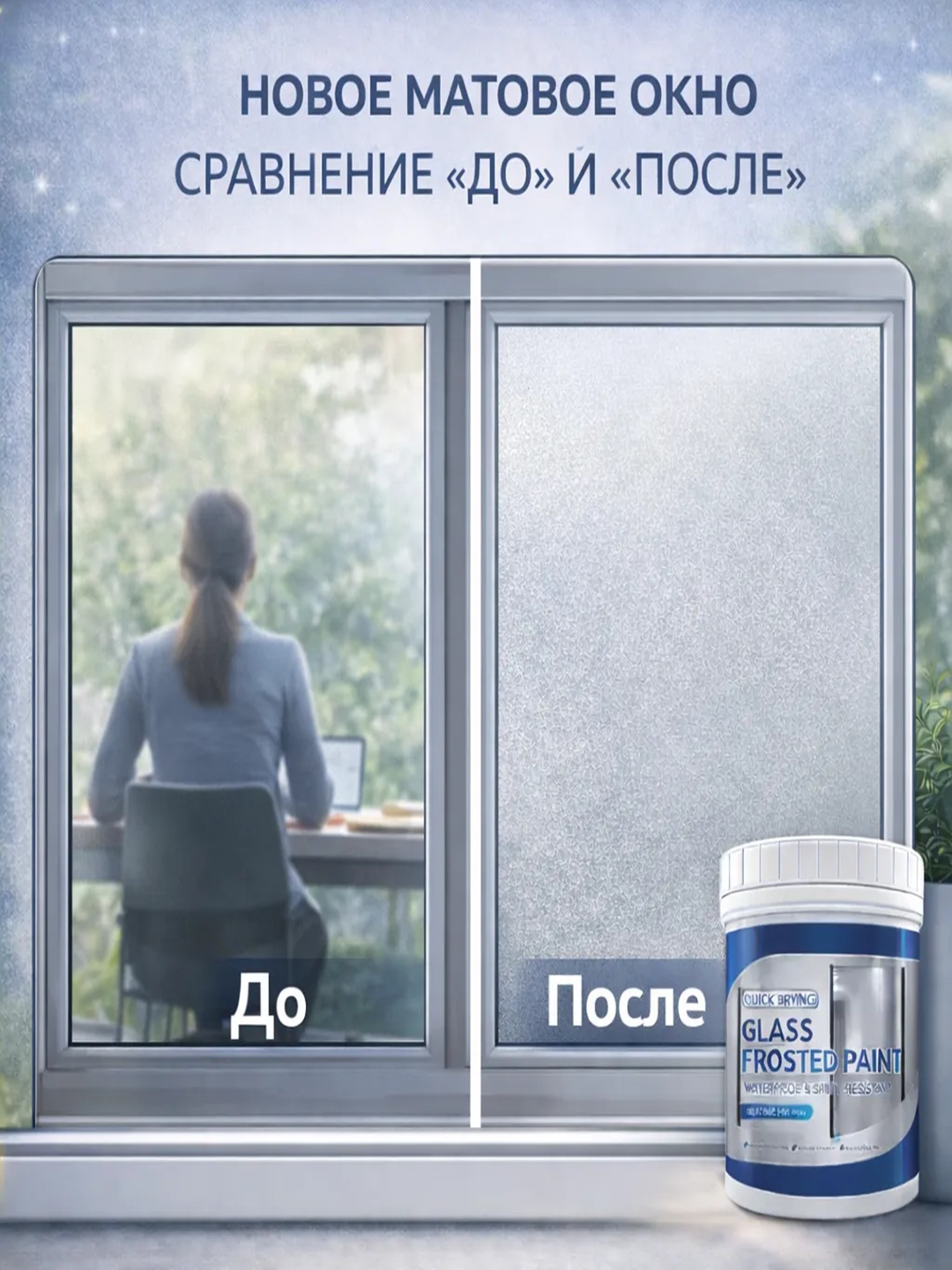 Матовая краска для стекла, 500 мл, жидкая пленка, матирование окон и защита от взглядов