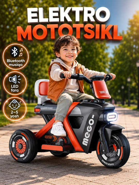 Akkumulyatorli bolalar elektr mototsikli, Bluetooth musiqali bolalar elektr mashinasi - 