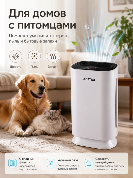 Очиститель воздуха ACETIDE с HEPA-фильтром, пультом, для дома до 50 м²