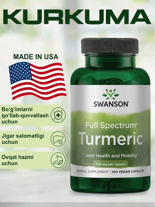 Swanson, Kurkuma, 720 mg, 100 kapsula - 
