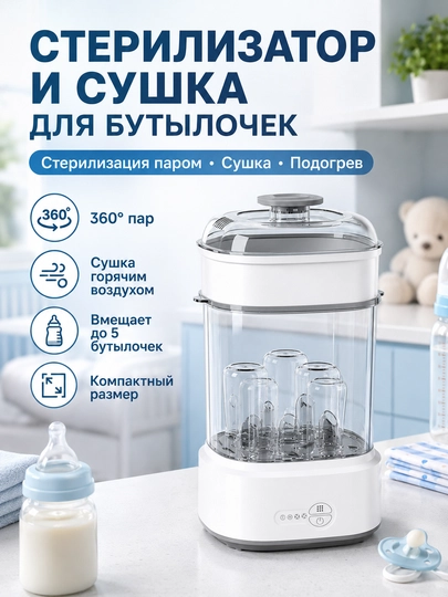 Паровой стерилизатор для бутылочек, сосок, игрушек, 3 в 1