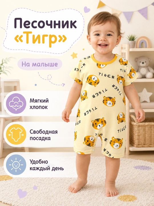 Детский песочник ромпер с коротким рукавом, хлопковый, для малышей